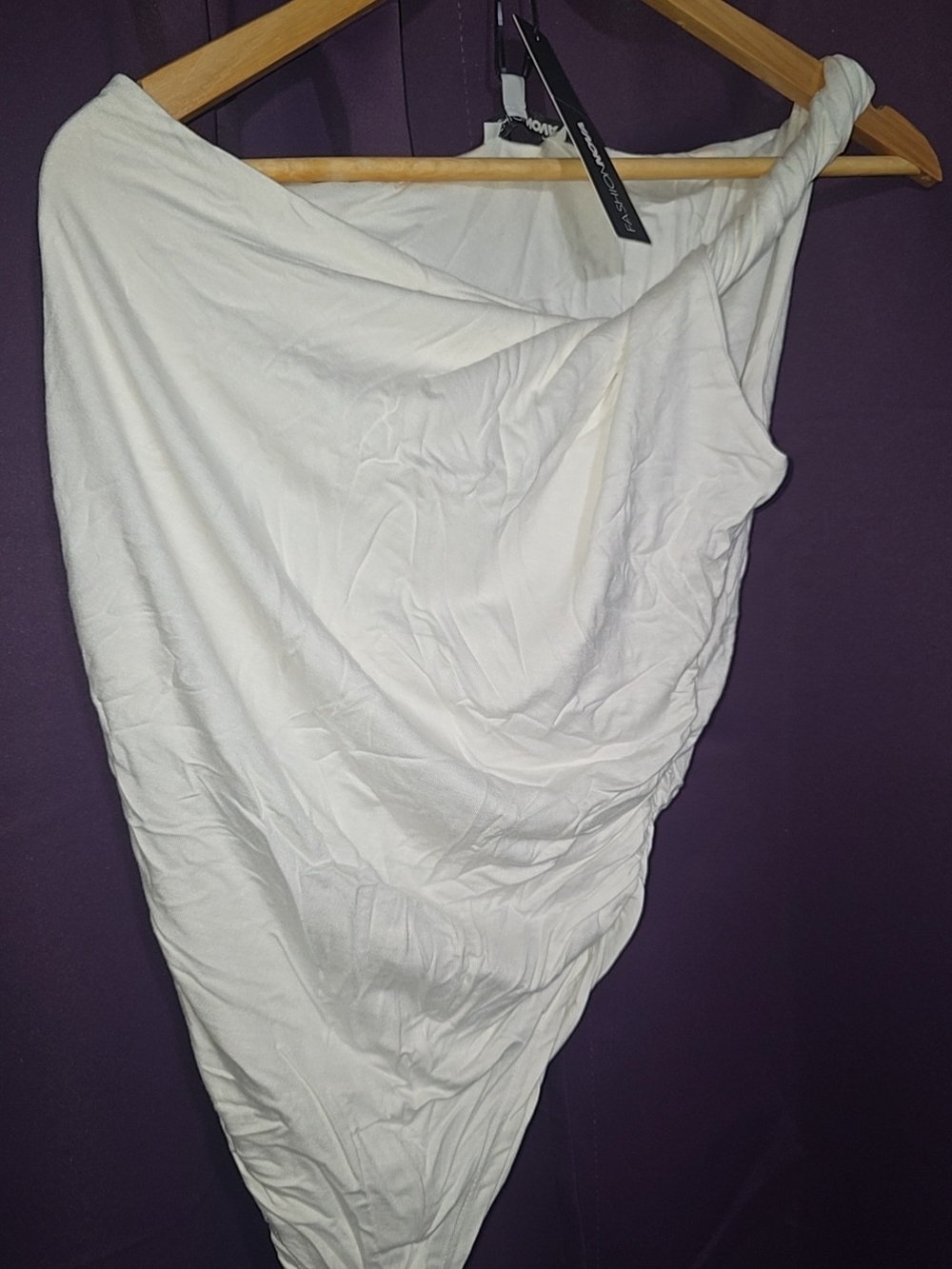 Fashion Nova White Asymmetrical Draped Skirt